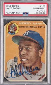 1954 Topps #128 Hank Aaron Signed Rookie Card – PSA/DNA MINT 9 Signature! 